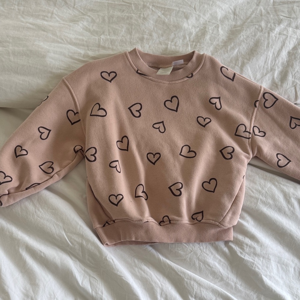 Zara Kids Blush Pink Heart-Print Crewneck Sweater